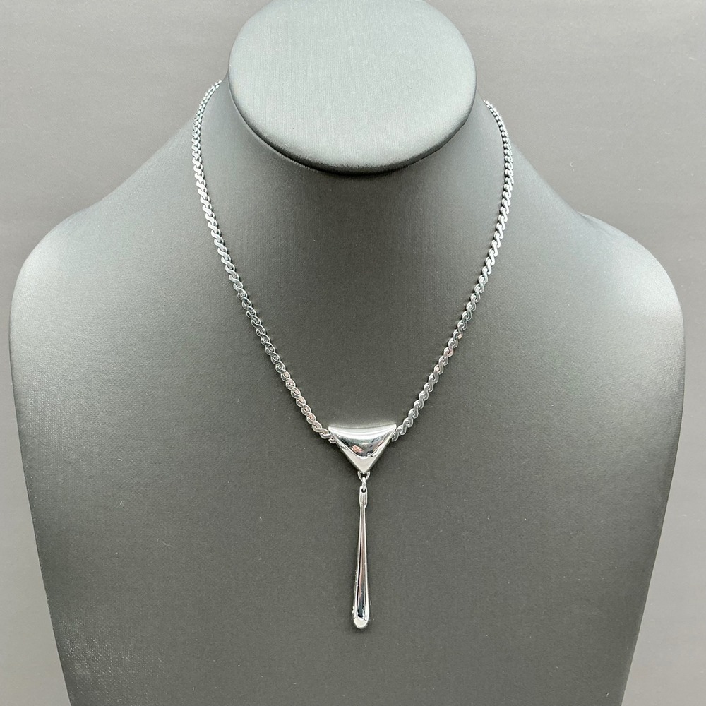 Monet Necklace Vintage Silver Tone Modernist Triangle Y Drop Lariat Choker 15"
